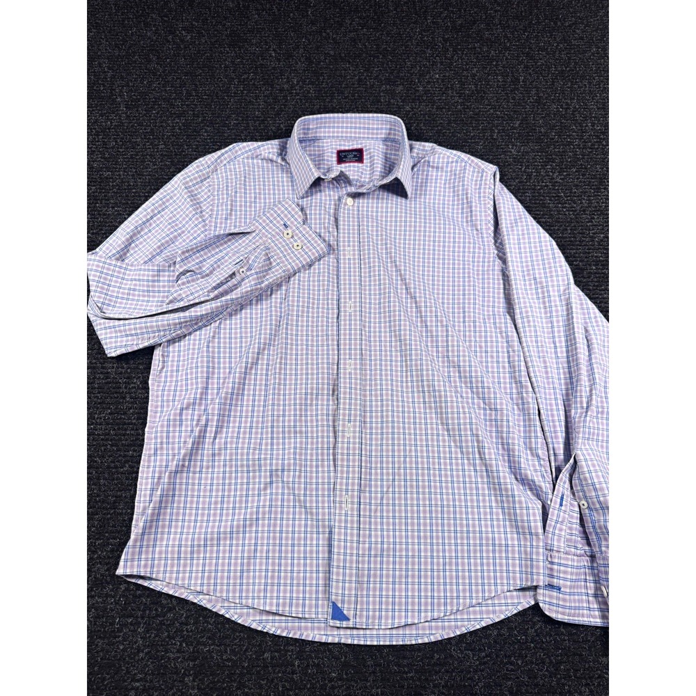 UNTUCKit Meyer Mens Large Slim Fit Stretch Plaid Button Up Shirt Purple Blue